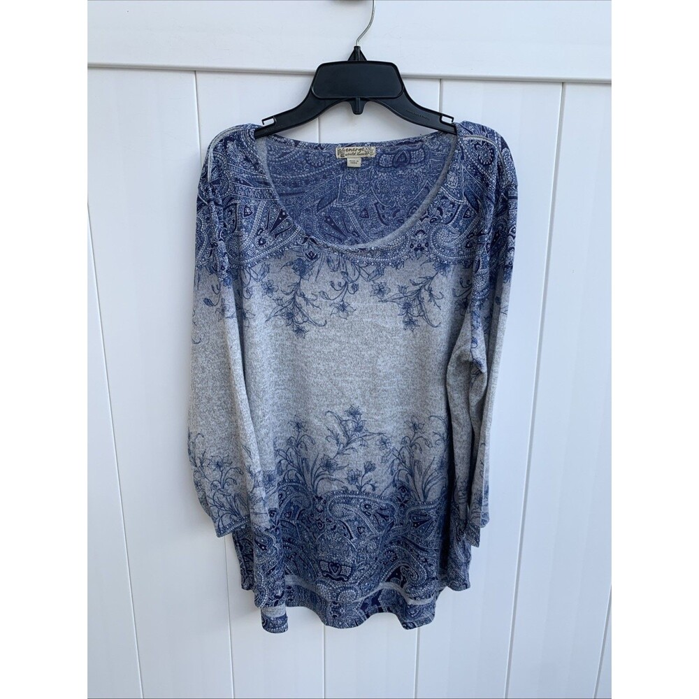 Energe World Wear Women's Top XXL Gray Floral Knit